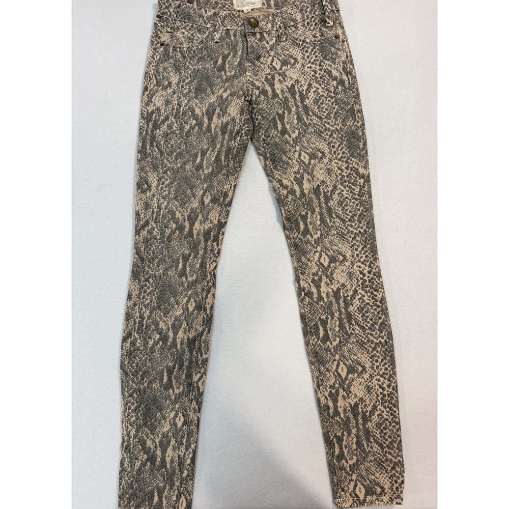 Current Elliott The Ankle Skinny Jeans 24 Snakeskin Print Grey Tan Low Rise 1393
